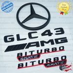 GLC43 COUPE AMG BITURBO 4MATIC Rear Star Emblem Black Badge Combo Set for Mercedes C253