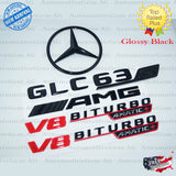 GLC63S COUPE AMG V8 BITURBO 4MATIC+ PLUS Rear Star Emblem Black Badge Combo Set for Mercedes C253