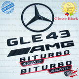 GLE43 COUPE AMG BITURBO 4MATIC Rear Star Emblem Black Badge Combo Set for Mercedes C292