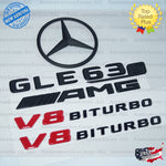 GLE63S COUPE AMG V8 BITURBO Rear Star Emblem Black Badge Combo Set for Mercedes C292 2016-2019