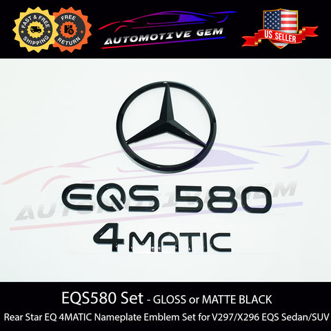EQS580 4MATIC Rear Star Emblem Black Badge Set Mercedes AMG Sedan SUV V297 X296 Applicable Part Number  G A2978173000  G A0998108500  G A2978170500  G A2978171800