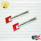 Audi Supercharged Emblem Side Fender Badge Logo Chrome Red Sticker Pair OEM