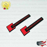 Audi Supercharged Emblem Side Fender Badge Logo Black Red Sticker Pair OEM