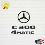 C300 4MATIC Rear Star Emblem Black Letter Badge Logo Combo Set for AMG Mercedes W204
