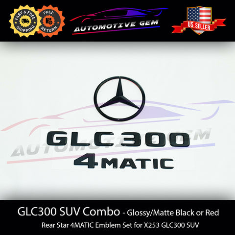 GLC300 4MATIC Rear Star Emblem Black Letter Badge Logo Combo Set for AMG Mercedes X253 SUV A2538170016