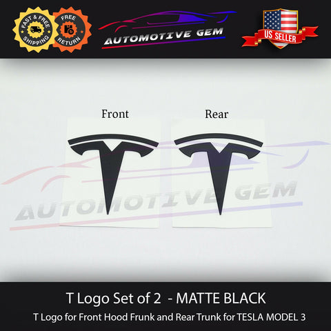 Tesla MODEL 3 BLACK Front & Rear T Badge DUAL MOTOR Emblem Sticker Set for Tesla