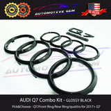 AUDI Q7 Emblem BLACK Badge Front Grille & Trunk Liftgate Rear Ring Quattro S Line Kit 2017+ G 4M0853605  G 4M0853742  G 4M0853742C  G 4M0853741  G 4M0853737