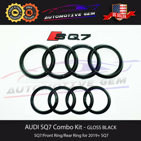 AUDI SQ7 BLACK Front Grille Emblem & Trunk Rear Ring Badge Logo Blackout Kit 2019+ G 4M0853605 2ZZ T94  G 4M0853742 2ZZ T94  G 4M0853742C 2ZZ T94  G 4M0853735 2ZZ T94
