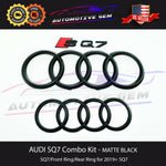 AUDI SQ7 BLACK Front Grille Emblem & Trunk Rear Ring Badge Logo Blackout Kit 2019+