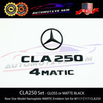 CLA250 4MATIC Rear Star Emblem Black Letter Badge Logo Combo Set for AMG Mercedes C117 W117 2014-2019 A1178170016