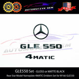 GLE550 4MATIC Rear Star Emblem Black Letter Badge Logo Combo Set for AMG Mercedes W166 SUV 2016-2019 A1668170016