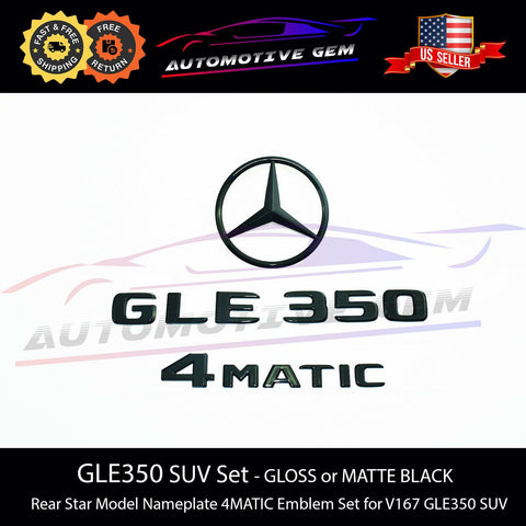 GLE350 4MATIC Rear Star Emblem Black Letter Badge Logo Combo Set for AMG Mercedes V167 SUV 2020+ A1678171200