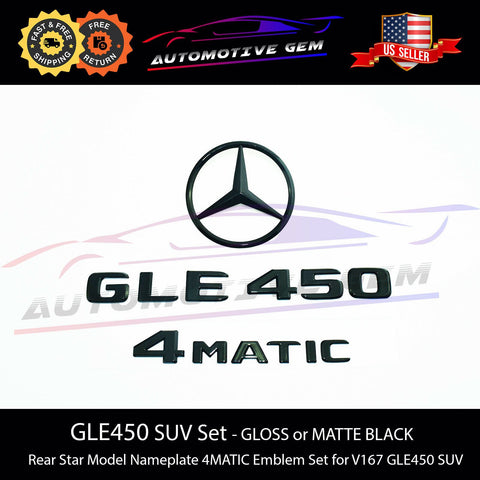 GLE450 4MATIC Rear Star Emblem Black Letter Badge Logo Combo Set for AMG Mercedes V167 SUV 2020+ A1678171200