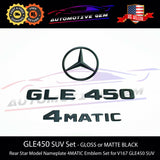 GLE450 4MATIC Rear Star Emblem Black Letter Badge Logo Combo Set for AMG Mercedes V167 SUV 2020+