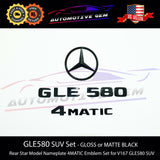 GLE580 4MATIC Rear Star Emblem Black Letter Badge Logo Combo Set for AMG Mercedes V167 SUV 2020+ A1678171200
