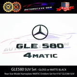 GLE580 4MATIC Rear Star Emblem Black Letter Badge Logo Combo Set for AMG Mercedes V167 SUV 2020+