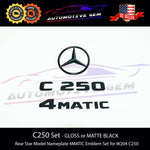 C250 4MATIC Rear Star Emblem Black Letter Badge Logo Combo Set for AMG Mercedes W204