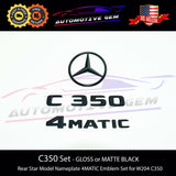 C350 4MATIC Rear Star Emblem Black Letter Badge Logo Combo Set for AMG Mercedes W204 Sedan & Coupe