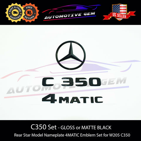 C350 4MATIC Rear Star Emblem Black Letter Badge Logo Combo Set for AMG Mercedes W205 SEDAN 2015+ A2058174500