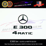 E300 4MATIC Rear Star Emblem Black Letter Badge Logo Set for AMG Mercedes W213 2017+ A2138170116