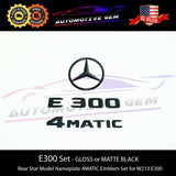E300 4MATIC Rear Star Emblem Black Letter Badge Logo Combo Set for AMG Mercedes W213 Sedan 2017+