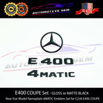 E400 COUPE 4MATIC Rear Star Emblem Black Letter Badge Logo Combo Set for Mercedes C238 Convertible 2018+