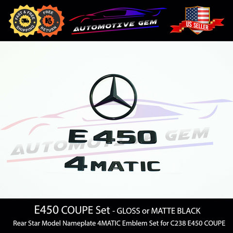 E450 COUPE 4MATIC Rear Star Emblem Black Letter Badge Logo Combo Set for Mercedes C238 Convertible 2018+ A0998108500
