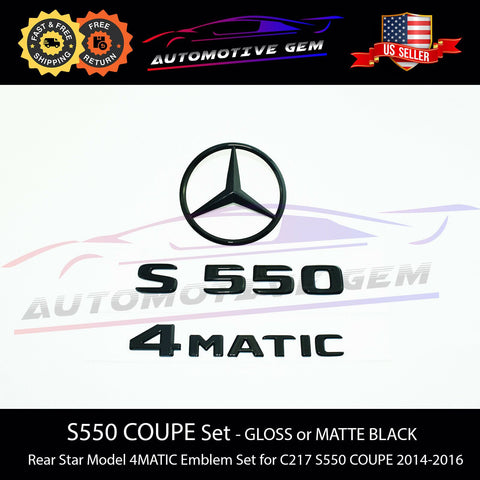 S550 COUPE 4MATIC Rear Star Emblem Black Letter Badge Logo Combo Set for AMG Mercedes C217 Convertible Cabriolet 2014-2016 A2178800005