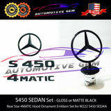 S450 4MATIC Emblem Rear Star Logo Black Badge & Hood Ornament Combo Set for Mercedes W222 S Class Sedan G A2228170016  G A2218800086  G A2228101200