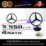 S550 4MATIC Emblem Rear Star Logo Black Badge & Hood Ornament Combo Set for Mercedes W222 S Class Sedan G A2228170016  G A2218800086  G A2228101200