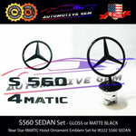 S560 4MATIC Emblem Rear Star Logo Black Badge & Hood Ornament Combo Set for Mercedes W222 S Class Sedan G A2228170016  G A2218800086  G A2228101200