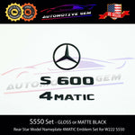 S600 4MATIC Emblem Rear Star Logo Black Badge & Hood Ornament Combo Set for Mercedes W222 S Class Sedan G A2228170016  G A2218800086  G A2228101200