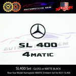 SL400 4MATIC Rear Star Emblem Black Letter Badge Logo Combo Set for AMG Mercedes R231 Convertible Roadster A2318170216