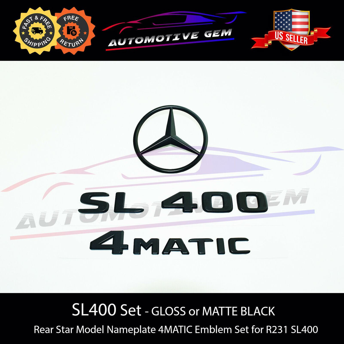 Mercedes-Benz C300 AMG 4MATIC Rear Star Emblem – Black Letter Badge Set W204