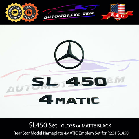 SL450 4MATIC Rear Star Emblem Black Letter Badge Logo Combo Set for AMG Mercedes R231 Convertible Roadster A2318170216
