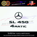 SL450 4MATIC Rear Star Emblem Black Letter Badge Logo Combo Set for AMG Mercedes R231 Convertible Roadster