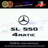 SL550 4MATIC Rear Star Emblem Black Letter Badge Logo Combo Set for AMG Mercedes R231 Convertible Roadster