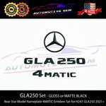 GLA250 4MATIC Rear Star Emblem Black Letter Badge Logo Combo Set for AMG Mercedes H247 2021+ A2478170500