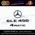 GLE450 COUPE 4MATIC Rear Star Emblem Black Letter Badge Logo Combo Set for AMG Mercedes C292 COUPE 2016 A2928100000
