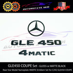 GLE450 COUPE 4MATIC Rear Star Emblem Black Letter Badge Logo Combo Set for AMG Mercedes C292 COUPE 2016