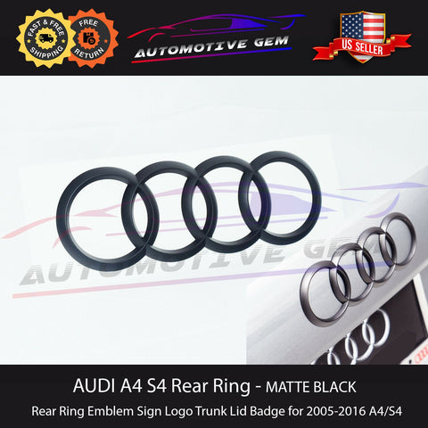 AUDI A4 S4 Rear Ring MATTE BLACK Sign Logo Trunk Lid Emblem Badge S line 2005-16