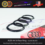 AUDI A4 S4 Rear Ring GLOSS BLACK Sign Logo Trunk Lid Emblem Badge S line 2005-16