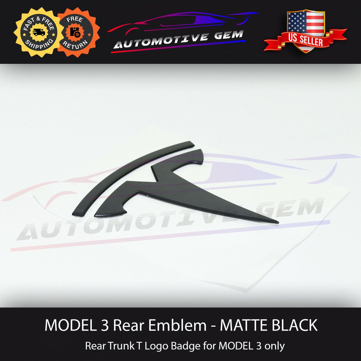 Tesla MODEL 3 Rear Trunk Emblem BLACK Curved T Badge G 1494950-00-A ...
