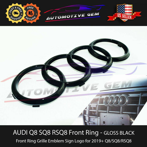 AUDI Q8 Front Ring Grille Emblem GLOSS BLACK Badge Logo Liftgate Sign SQ8 RSQ8