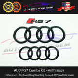 AUDI RS7 Emblem GLOSS BLACK Front Grille Rear Trunk Ring Badge Logo Set