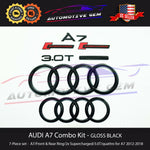 AUDI A7 Emblem GLOSS BLACK Front Rear Trunk Ring Supercharged 3.0T Quattro Set G 4G8853742A 3Q7 T94 G 4H0853605B 3Q7 T94 G 4H0853605C 3Q7 T94  G 4F0853601A  3Q7 T94  G 4G8853741 3Q7 T94  G 4F0853743P  3Q7 T94