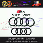 AUDI S4 Emblem GLOSS BLACK Front Grille Rear Trunk Ring V6T Badge Set 2010-2019 G 8K0853605 3Q7 T94 G 8T0853742D 3Q7 T94 G 8W5853742  3Q7 T94  G 8K0853601  3Q7 T94  G 8D0853737G 3Q7 T94