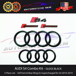 AUDI S4 Emblem GLOSS BLACK Front Grille Rear Trunk Ring V6T Badge Set 2010-2019 G 8K0853605 3Q7 T94 G 8T0853742D 3Q7 T94 G 8W5853742 3Q7 T94 G 8K0853601 3Q7 T94 G 8D0853737G 3Q7 T94