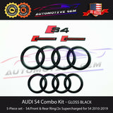 AUDI S4 Emblem GLOSS BLACK Front Grille Rear Trunk Ring V6T Badge Set 2010-2019 G 8K0853605 3Q7 T94 G 8T0853742D 3Q7 T94 G 8W5853742 3Q7 T94 G 8K0853601 3Q7 T94 G 8D0853737G 3Q7 T94