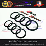 AUDI S4 Emblem GLOSS BLACK Front Grille Rear Trunk Ring V6T Badge Set 2010-2019